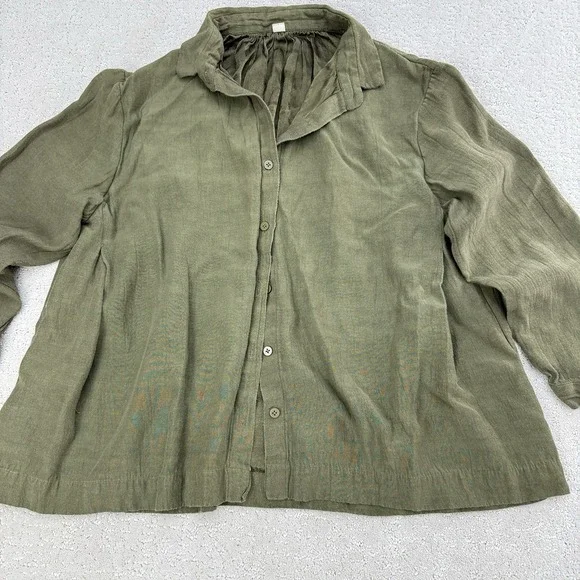 Runaway Bicycle Cotton Silk Poet Blouse Olive Handmade Size S/M $225 Lagenlook
